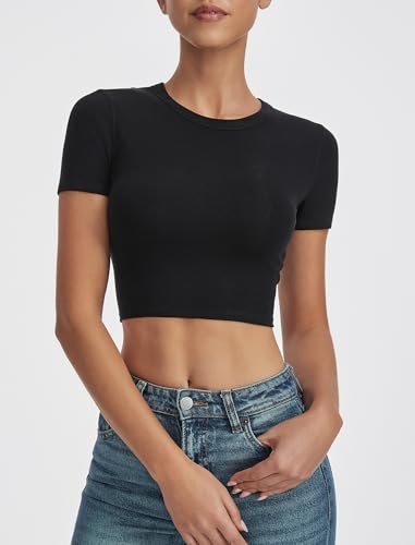 Short Sleeve Crop Tops for Women Classic Ribbed Slim Fit T-Shirt Summer 2025 Trendy Basic Tee4