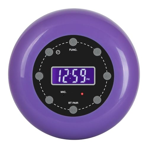 HANNLOMAX HX-159CR Shower Clock Radio, PLL FM Radio, Bluetooth with Hand-Free Function, LCD Display, Waterproof (IPX4), Built-in Li-ion Rechargeable Battery, Unique Suction Cup Design. (Purple)