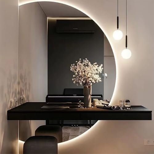 Modern Half Circle LED Bathroom Mirror - Anti-Fog, Explosion-Proof, Touch Switch, Tri-Color Light, Available in 35" to 51" Sizes (Rightcut, 39"x28")