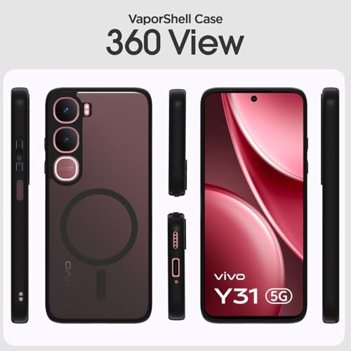 Image of Amazon Basics Back Cover for Vivo Y31 5G Compatible with Mag-Safe Smoke Back | Shockproof Design | Hard Transparent Back Case (Black Smoke Mag-Safe)