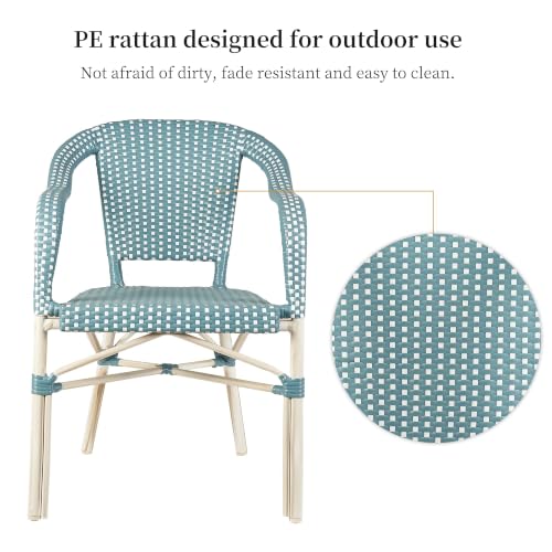 Image of PURPLE LEAF French Rattan Bistro Chairs Set of 4, White Finish, Light Blue