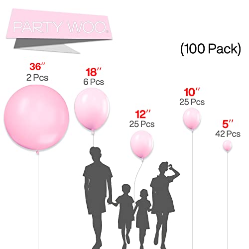 Image of PartyWoo Light Pink Balloons 100 pcs Different Sizes of 36 18 12 10 5 Inch Pastel Baby Pale Pink Balloon Arch Kit Garland for Baby Shower Valentine's Day Princess Birthday Party Decorations Pink-Y48
