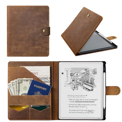 Image of CoBak Premium Genuine Leather Case for 11 inch Kindle Scribe 3rd Gen 2025, Kindle Scribe Colorsoft, TouchPad D10, Folio Cover with Pen Holder, Auto Sleep /Wake, Card Slots, File Folders, Not for Remarkable