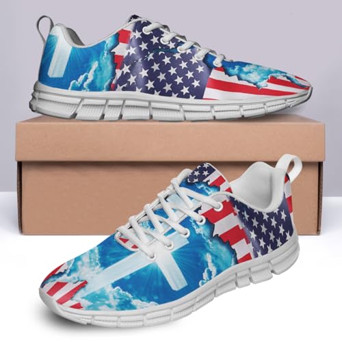 God Jesus Christian Cross American Flag Shoes for Women Men Tennis Shoes 3D Print Fashion Running Sneakers4
