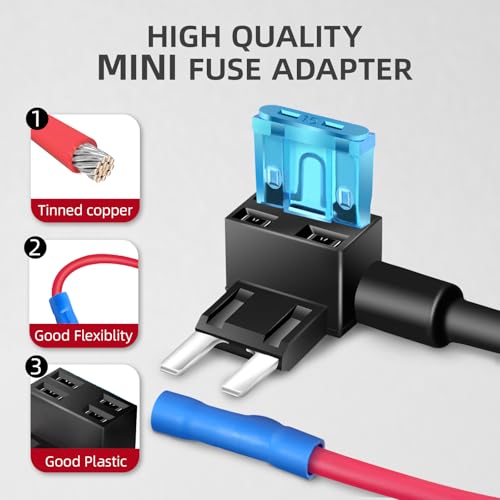 JOREST 4 stuks 16 AWG zekeringhouders stroomzekeringen 12 V-32 V Add-a-Circuit zekeringhouder 14 stuks Mini (2A 3A 5A 7,5A 10A 15A 20A) autozekering + plakband + trekker - Afbeelding 6