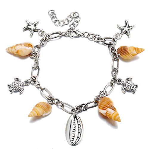 Preisvergleich Produktbild Muschel Strand Fußkettchen Damen Conch Meer Schildkröte Silber Fußkettchen Mädchen Armband verstellbar weiblich