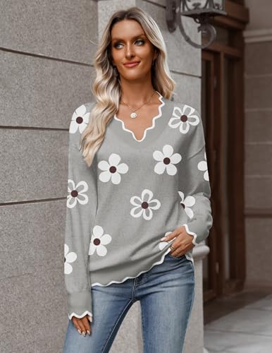 Image of Zeagoo Women's 2026 Fall V Neck Sweater Long Sleeve Lightweight Knit Tops