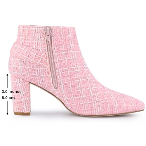 Allegra K Allegra K Women's Plaid Pointed Toe Chunky Heel Pink Ankle Boots 6 M US