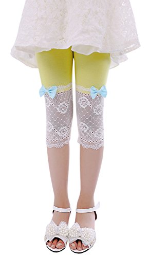 Girls' Cute Bowknot Lace Capri Leggings Summer Cropped Tights Pants