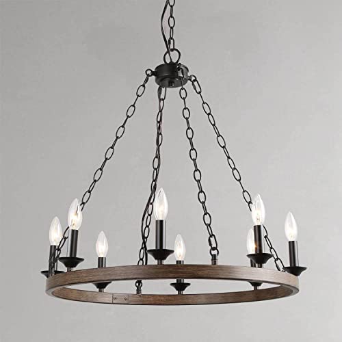 Farmhouse Chandeliers Rustic Round Wagon Wheel 8-Light Fixture For Dining & Living Room, Bedroom And Foyer #TOP2