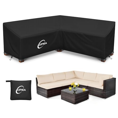 Kipiea Abdeckung Loungemöbel L-Form Wasserdicht Abdeckung Gartenmöbel Winterfest 420D Lounge Abdeckungen Winddicht L-Form Abdeckplane Gartenmöbel Reißfest Anti-UV (V-Förmig 216x216x85x78cm)