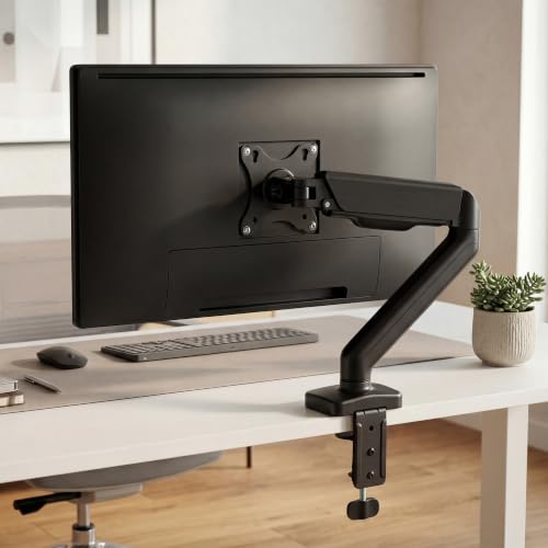 Image of Green Soul Single Monitor Gas Spring Stand|Fits 13-32 inch Screen|9Kg Weight Capacity|Height Adjustable Desk Mount, VESA Plate, Grommet & C-Clamp Base|Monitor Riser for Desk|Tilt, Swivel & Rotation|Black