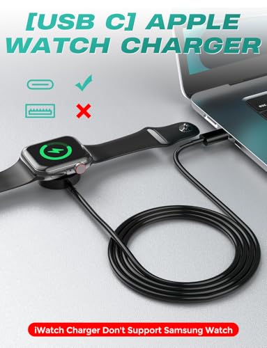 Image of 2Pack USB C for Watch Charger Magnetic Charger Wireless Portable Compatible with Watch Ultra2 Ultra Series 10 /9 /8 /7 /6 /SE /SE2 /5 /4 /3 /2 /1-[1m /Black]
