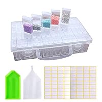 O-Kinee Diamond Painting Aufbewahrungsbox，64 F&auml;cher Diamant Stickerei Sortierbox mit aufklebern、trichterplatte，Aufbewahrungbox in Stabiler Diamond Painting Box f&uuml;r N&auml;gel, Strass, Perlen, DIY Handwerk