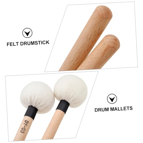 Juego de 2 baquetas de percusión con cabeza de fieltro y mango de madera miniatura 4