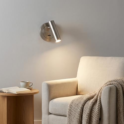 BARCELONA LED Applique Murale LED Nickel Satiné Réglable 3W Lumière Chaude 2700K, Lampe de Lecture pour Chambre Tête de Lit Escalier Restaurant Salle de...
