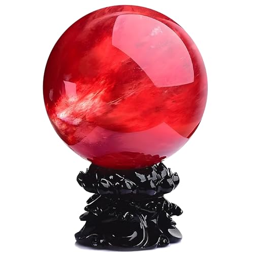 GYKLE Red Obsidian Ball with Stand, 4 Inch Natural Red Crystal Ruby Ball Sphere Melting Quartz Crystal Gemstone for Meditation Healing Feng Shui Divination...