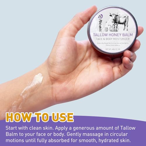Image of Beef Tallow for Skin - 2 Pcs Tallow and Honey Balm with Lavender Essential Oil, Beef Tallow for Face & Natural Tallow Face Moisturizer, Grass-Fed Tallow and Raw Honey Balm, Nourishing Hydrating Balm