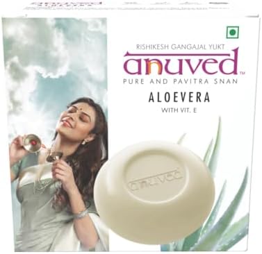 Anuved Aloe Vera + Vitamin E Soap | Pack of 6 | 125g Each | Enriched with Rishikesh Gangajal | Soothes, Heals & Protects the Skin | Effective Cleanser & Skin Moisturizer for Men and Women