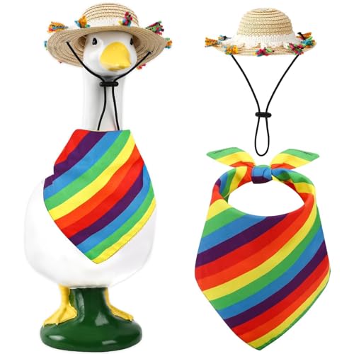 BOARDFEB Pride Goose Outfit with Rainbow Accents for Grass Goose Statue Bandana Scarf Set for Cinco de Mayo Celebrations Summer Porch Decor Outdoor Garden Courtyard Lawn Party Decor