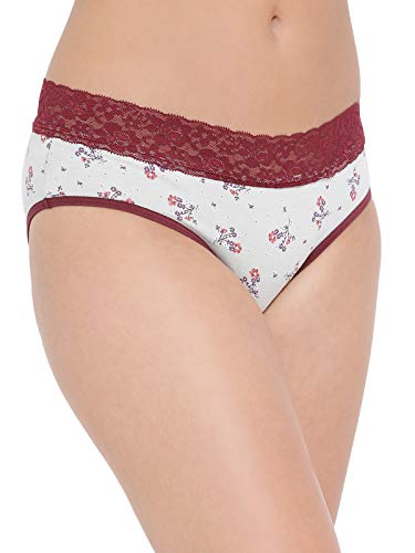 Image of Clovia Women's Cotton Mid Waist Floral Print Hipster Panty with Lace Waist