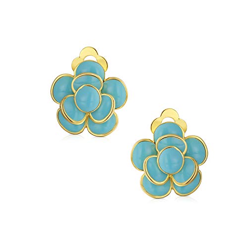 Pink Red Enamel Flower Crystal Edge Spring Retro Floral Rose Clip On Earrings For Women Non Pierced Ears 14K Gold Plated2