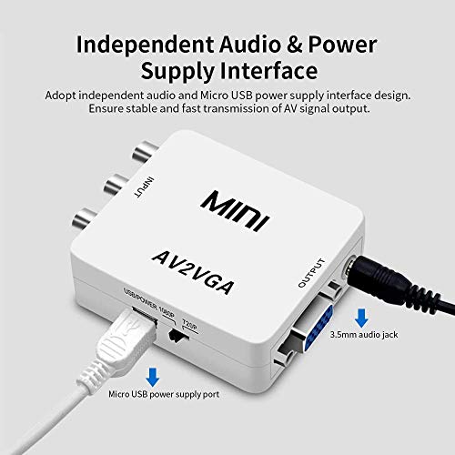 Image of MICROWARE AV to VGA Video Converter, AV (RCA) to VGA Video Converter with 3.5mm Audio to PC HDTV Converter - AV2VGA (Pack of 1)