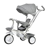 BTM 子供用三輪車 ベビーカー 三輪車 折りたたみ 安全ベルト ストッパー 折りたたみ 手押し棒 足置き コントロールバー ハンドル調整 超軽量 機能満載 乗用玩具 キッズバイク プレゼント グレー 小
