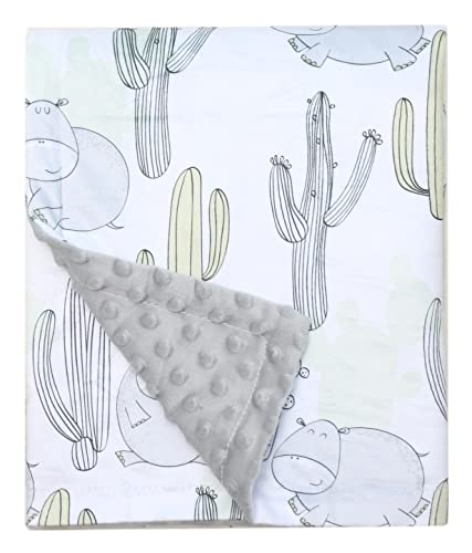 Image of Kleitung Soft Plush Minky Baby Blanket for Boys Girls Unisex with Print Animal Pattern Double Layer Dotted Backing Bed Throws for Baby Crib Receiving for Newborns (cactushippo), 30*40inch
