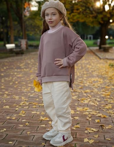 Image of Arshiner Girls Crewneck Sweatshirt Long Sleeve Pullover Tops Drop Shoulder Sweatshirts Side Split
