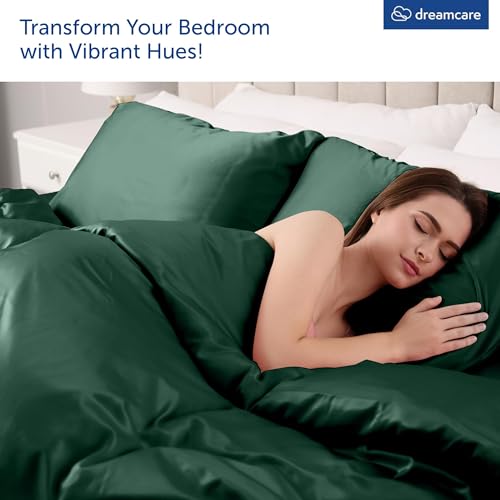Image of DREAMCARE California King Sheet Sets - 4 pcs Breathable Cooling Sheets - up to 15 inch Deep California King Sheets with Side Pockets - Extra Soft 100% Brushed Hypoallergenic Hotel Luxury - Emerald Green