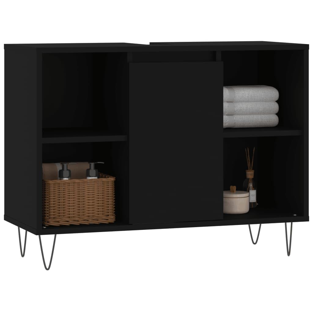 Homgoday Meuble de salle de bain en bois d'ingénierie noir 80 x 33 x 60 cm, armoire de salle de bain, buffet, coiffeuse, toilettes, espace de rangement pour douche, organisateur à la maison, type 4