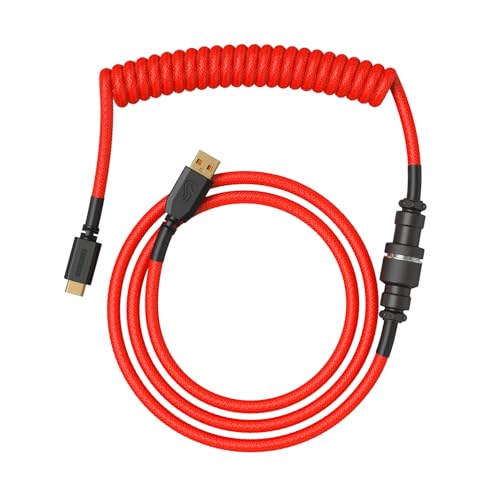 GLORIOUS Gaming   Cable Espiralado Premium para Teclados: USB A a USB C, Chapado en Oro, antienredos, Funda Doble Trenzada, Conector Aviador de 5 Pines, Crimson Red