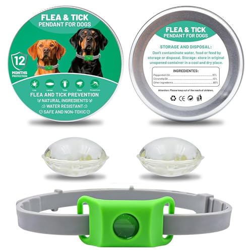 Pets Collier Anti Puce et Tique Naturel pour Chien, Répulsif aux Huiles Essentielles avec 2 Capsules Remplaçables, Collier Réglable sans Contact Direct Peau, Compatible AirTag (Vert-1pcs)