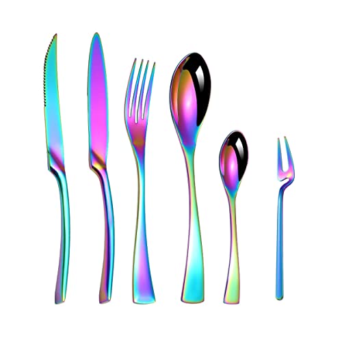 Ménagère multicolore 24 pièces couverts acier inoxydable couteau steak table - 2