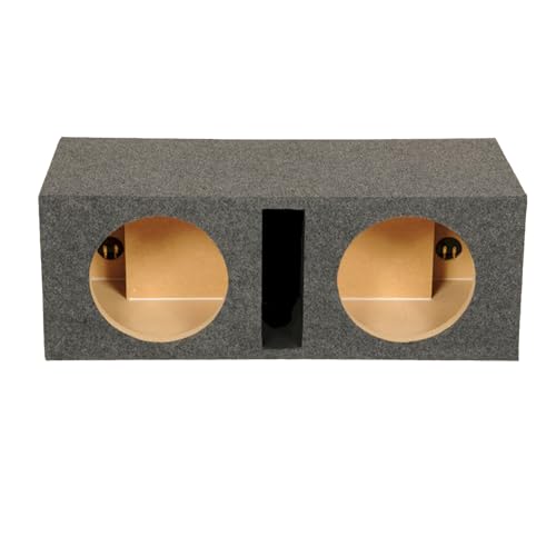 Q Power 2 Hole 10-Inch Vented Heavy Duty Subwoofer Enclosure with 1-Inch Thick MDF Face and Gold Tipped Spring Loaded Terminal Charcoal Grey