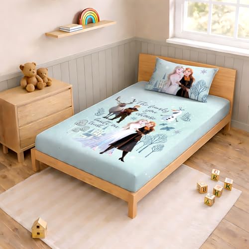 Image of Sassoon Disney Frozen Sisters Digital Printed, Cotton Single Bedsheet, 300 TC, 1 Pillow Cover, Fade Resistant, Bedsheet for Kid's Bedroom, (1.50m X 2.35m)