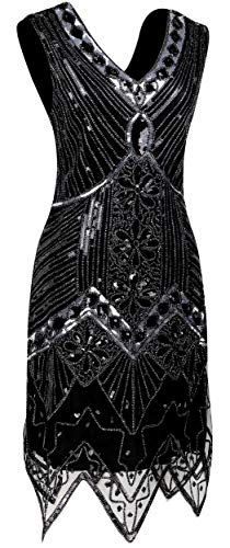 Women 1920s Short Prom Dresses V Neck Sequins Cocktail Flapper Plus Dress 20s Accessories Set2