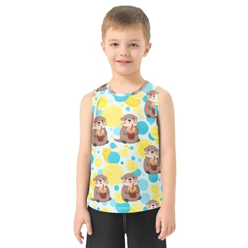 Bolaz Boys Athletic Quick Dry Tank Top Sleeveless Workout T Shirts Age 11-15,Otter Cola Pattern2