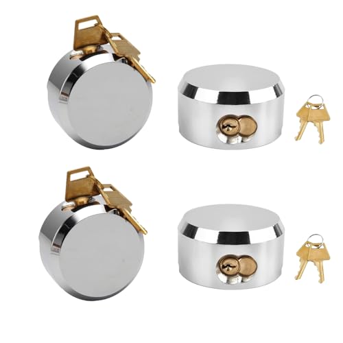 Image of 4 Pack Hidden Shackle Padlock Keyed Alike Heavy Duty Trailer Puck Silver | Trailer Door Lock W /8 Keys, Anti Theft, 2-7 /8 inch Solid Steel, for Trailers Trucks Vans, Shed Gates Garage