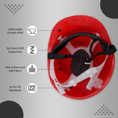 Image of Robustt Safety Helmet - Red (Pack of 50) | Adjustable Headband | Heavy Duty Material | As Per ISI Safety Standard | Non Irritant and Soft Fabric | Lightweight and Durable