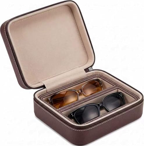 Image of ROSELLE Eyewear Travel Case for women men, Luxury leather 2 /3-Slot Eyeglasses Storage Box for Multiple Glasses and Sunglasses