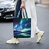 MMSJSBVY Northern Lights Canvas Shoulder Tote Bag, Lightweight Polyester Shopping Tote, Reusable Daily Handbag For Work, School And Grocery #4