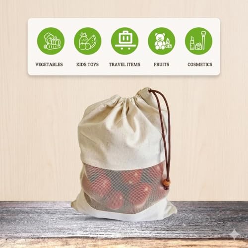 Image of QONETIC 12 Pcs Cotton Vegetable Cloth Bag for Fridge, Fruit and Vegetables Storage Bags for Refrigerator, Fridge storage bags Reusable and Washable Muslin Produce Bags with Drawstring Veg Bags