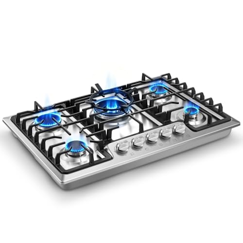 Image of Gas Cooktop 30 inch 5 Italy SABAF Burners with Wok Ring, NG /LPG Convertible | Thermocouple Protection, Built-in 30-inch, Auto Ignition, 48,300 BTU High Power, Stainless Steel, ETL Certified