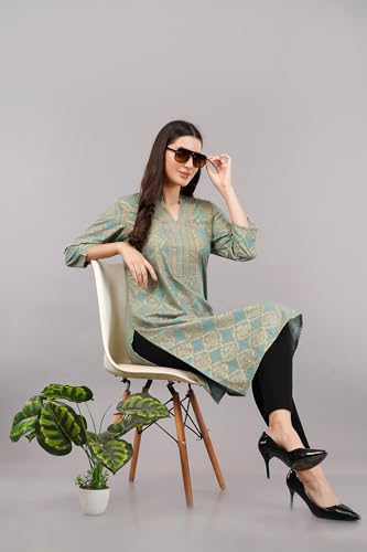 Image of SHRUTHI Women's Viscose Geometric Printed Tie-Up Neck Straight Kurta