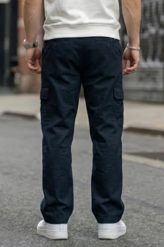Image of Veirdo Pure Cotton Baggy Fit Regular Length Mid Rise 4 Pocket Cargos for Men (Colors: Black, Olive, Grey, Brown & Navy)