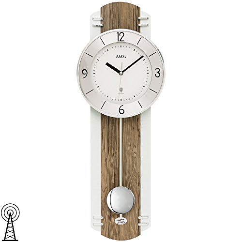 AMS 5292 Wanduhr Funk Funkwanduhr mit Pendel Pendeluhr Holz nussbaum Farben