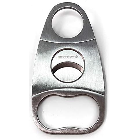 Cigar Boulevard Cigar Cutter Stainless Steel Body and Doble Blades 2 Fingers Handle Side Cover