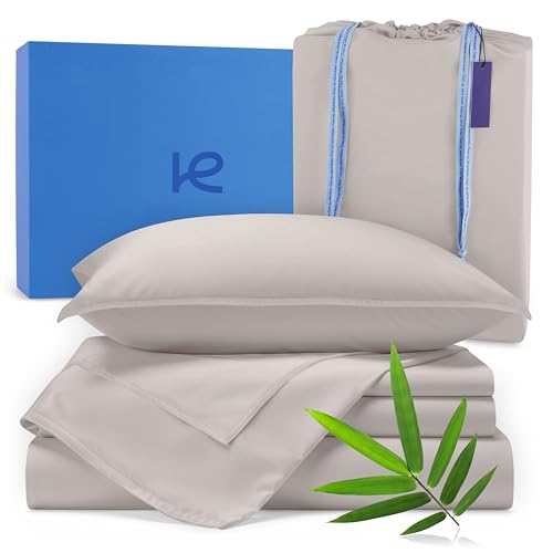 Kickoff Viscose Bamboo Sheets Twin XL Size 3-pc 100% Organic Bamboo Viscose Bed Cooling Sheets Twin XL Size Set Cool Bedding for hot Sleepers Sheet, Flat, Fitted, Pillowcase (Dove Grey, TXL)